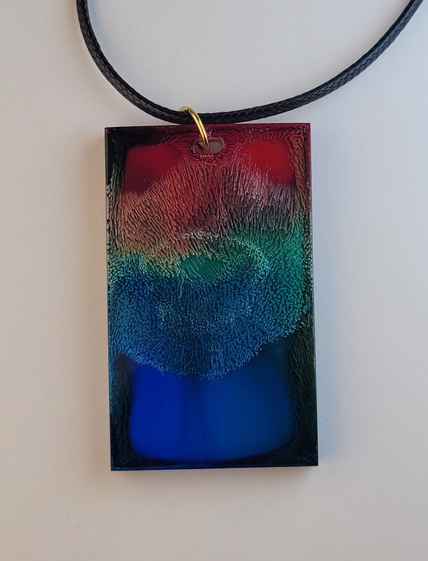 Handmade Red, Orange, Green, and Blue Rectangle Pendant Necklace or Keychain